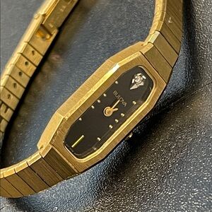Bulova 1985 Gold-Tone Watch with Black Dial France